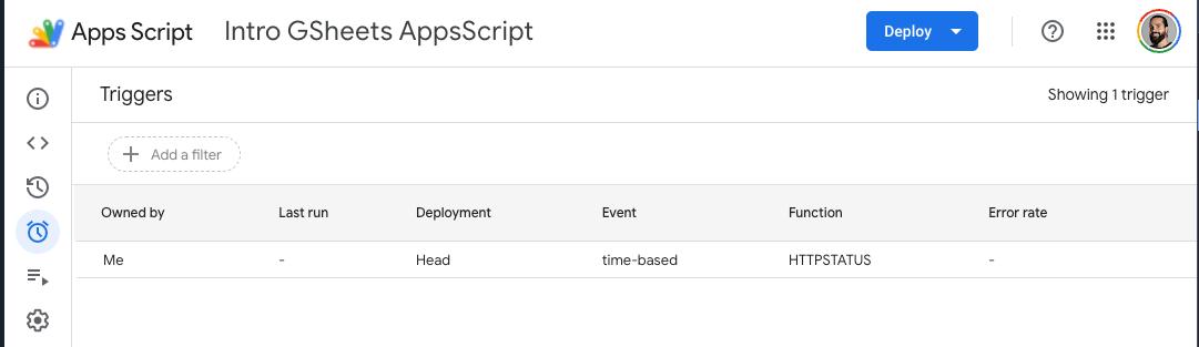 Time-based trigger setup in the Apps Script editor