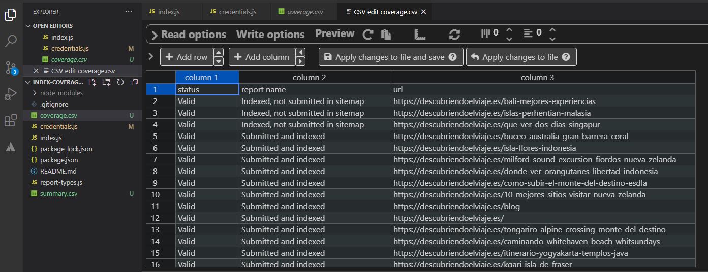 Coverage report detail csv