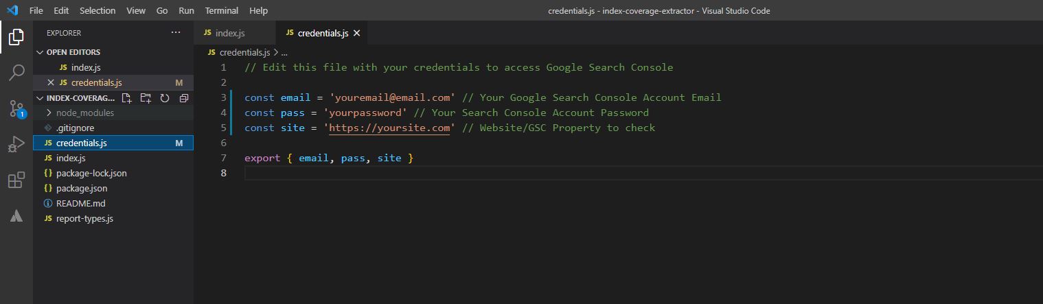 Update credentials.js with your Search Console user & password