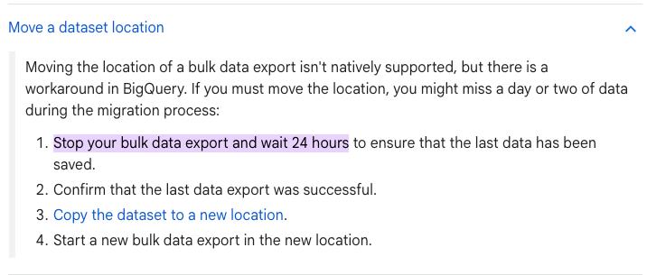 Google's official documentation recommending to stop the export and wait 24 hours