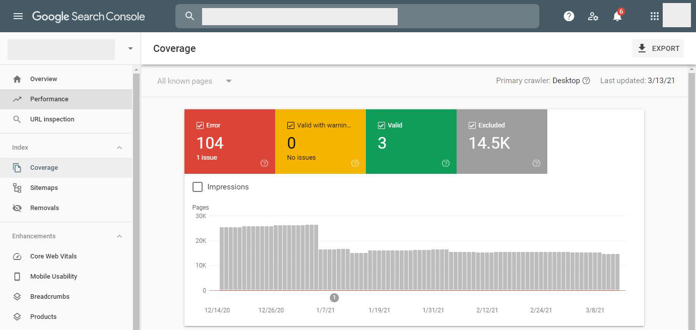 Index Coverage Report Search Console