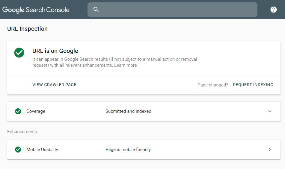 URL Inspection Tool Search Console